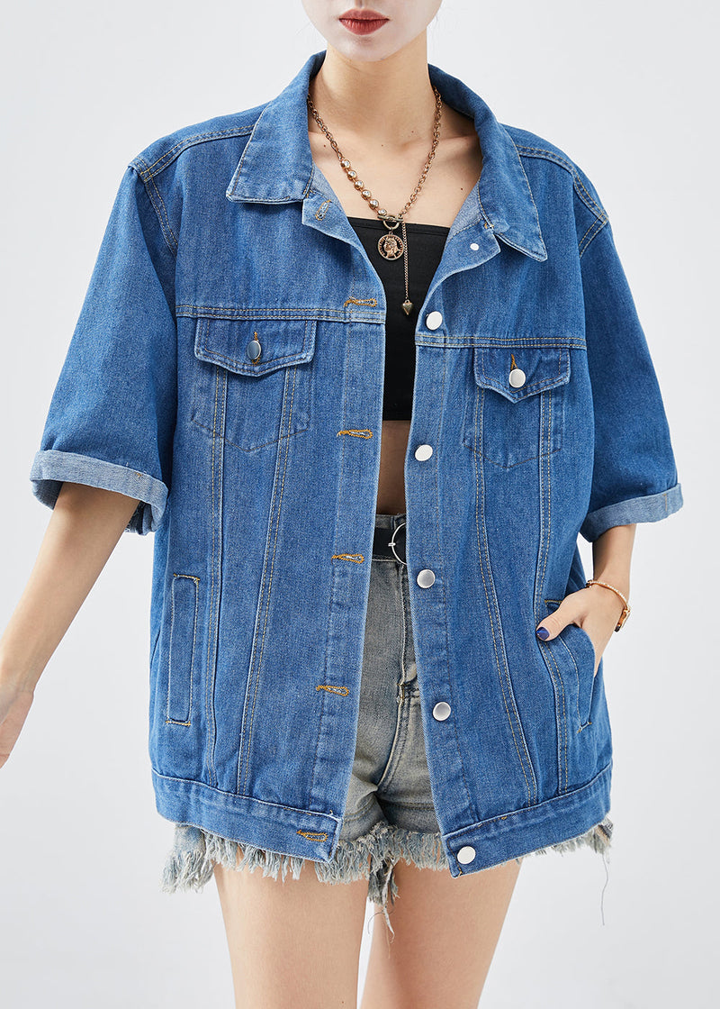 Denim Blue Oversized Cotton Coats Half Sleeve