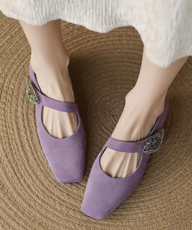 Black Zircon Buckle Strap Splicing Suede Chunky Shoes