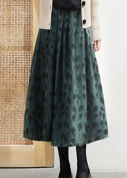 Green Wrinkled Jacquard Patchwork Cotton Skirt Spring
