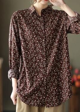 Natural Lapel Spring Clothes for Sewing Chocolate Print Blouses