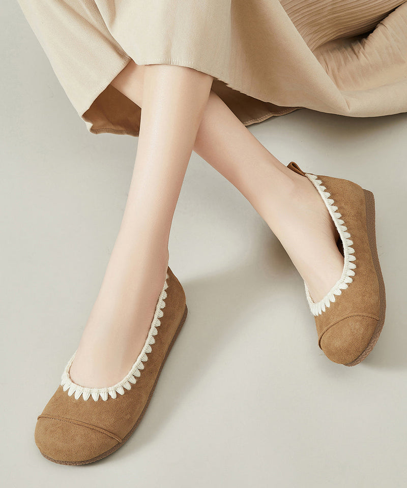 Comfy Splicing Flat Shoes Yellow Suede