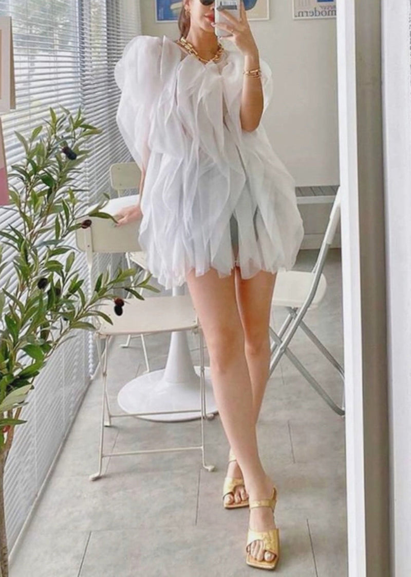 Yellow Ruffled Tulle Mini Dresses Sleeveless