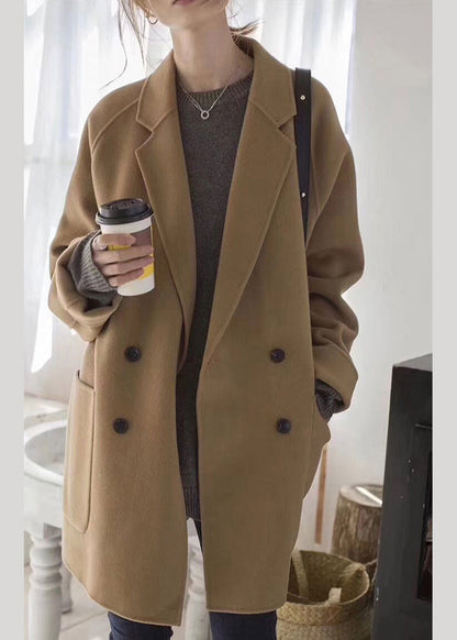 Brief Camel Notched Button Woolen Coats Fall