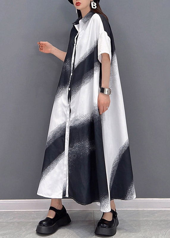 White Peter Pan Collar Button Gradient Color Dress Short Sleeve