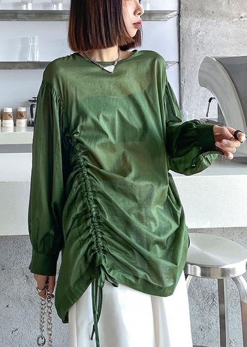 French Green Cinched Long Sleeve Shirts