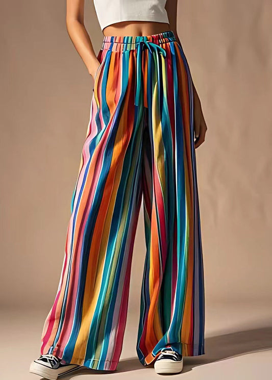 Rainbow Pockets Elastic Waist Cotton Pants Summer