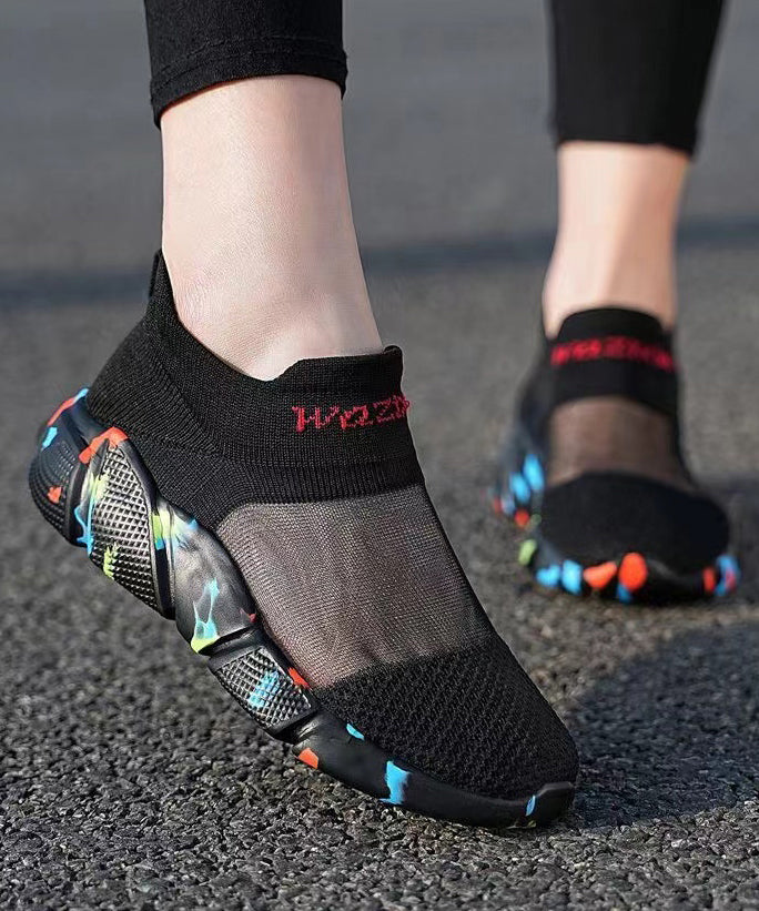 Soft Soled Black Camouflage Sports Shoes With a Mesh
