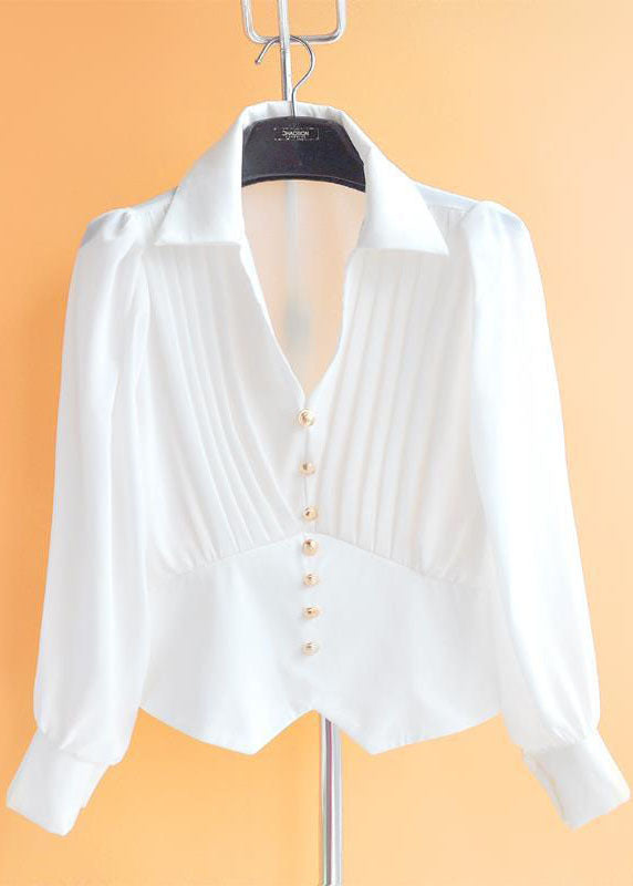 Black Peter Pan Collar Patchwork Wrinkled Chiffon Shirt Tops Long Sleeve