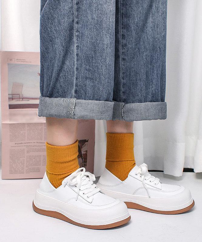 White Flat Shoes Faux Leather Cross Strap Flat Feet Shoes