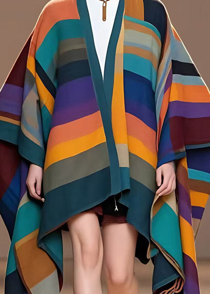 Unique Multicolor V Neck Striped Coats Woolen