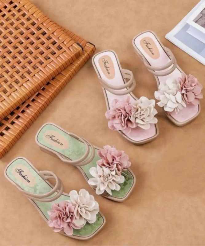 Green Chunky Splicing Slide Sandals Peep Toe