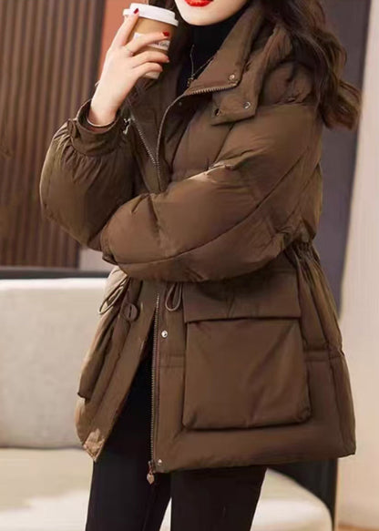 Coffee Pockets Fine Cotton Filled Witner Jacket Drawstring Winter