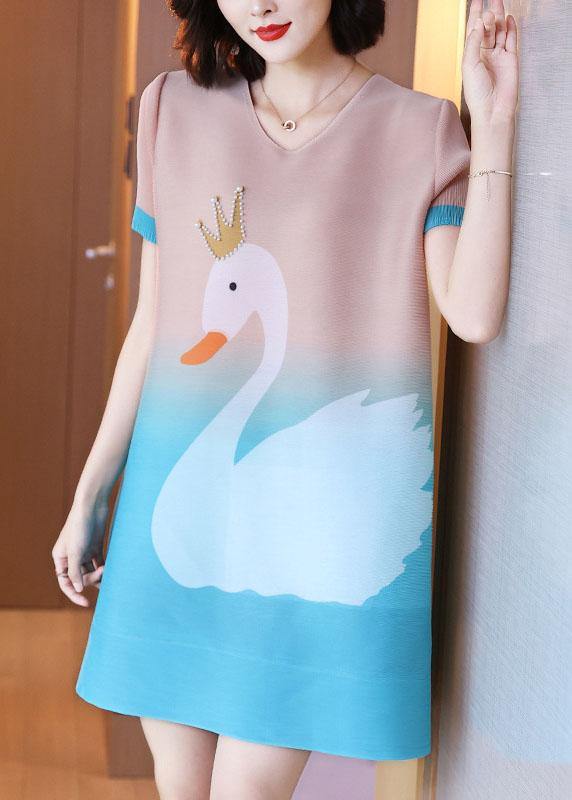 Unique Baby Blue Print Swan a Line Party Dress Summer