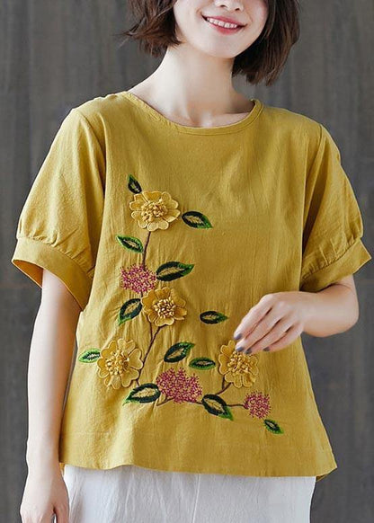 Yellow Half Sleeve Cotton Linen Summer Top