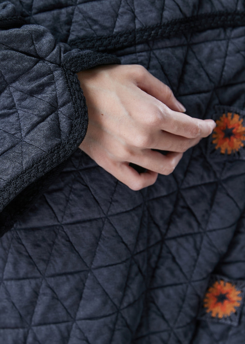 Fine Dull Grey Embroideried Oversized Fine Cotton Filled Coat Winter