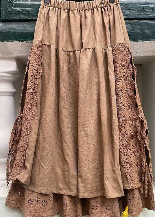 Modern Khaki Lace Patchwork Skirts Spring