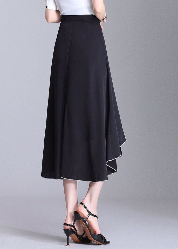 Black Asymmetrical Patchwork Chiffon Skirts Summer