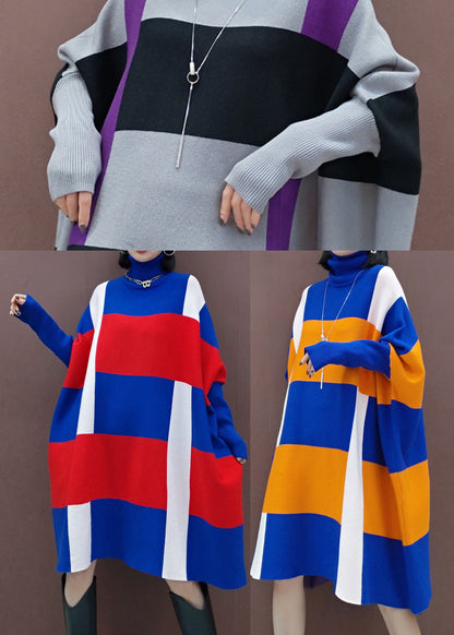 Loose Grey Black Striped Knit Dress Long Sleeve