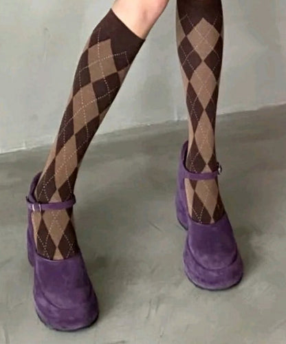 Purple Buckle Strap Platform Heels Sandals Suede