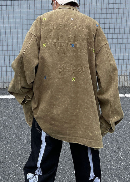 Loose Pink Embroideried Button Patchwork Denim Coats Fall