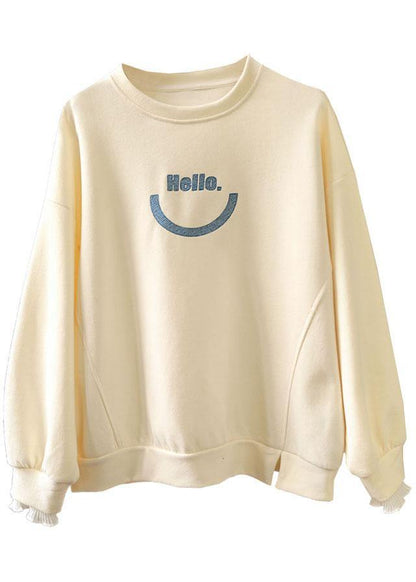 Art Beige O-neck Graphic Ruffled Fall Sweatshirts Top