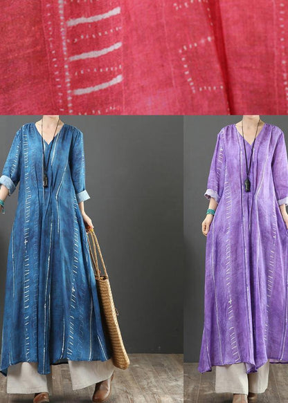 French Blue Tunic Dress V Neck Large Hem a Line Spring Dresses
