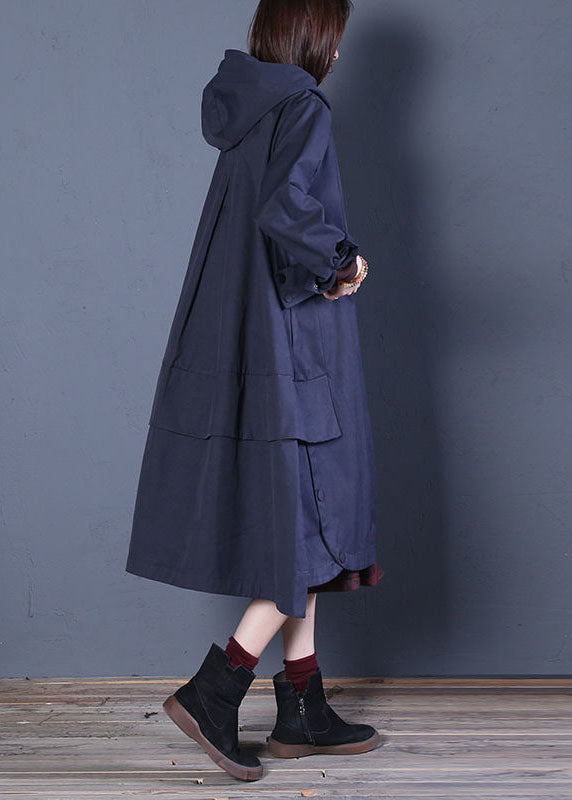 Coffee Loose Zippered Button Fall Hoodie Coat Trench Coats