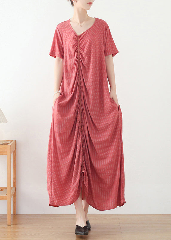 Navy Asymmetrical Design Cotton Long Dress Short Sleeve