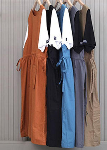 Pockets Orange Mid Big Hem Summer Cotton Dress