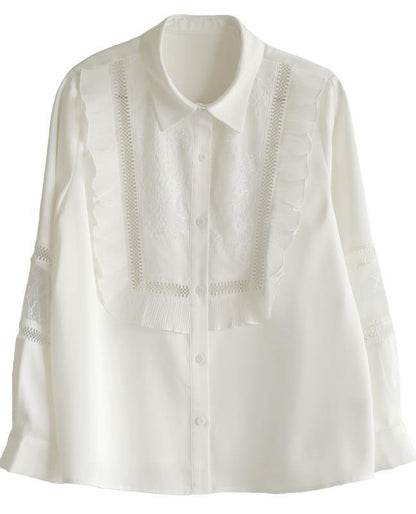 Handmade Patchwork White Long Sleeve Top Ruffles