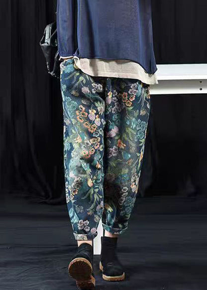 Print Pockets High Waist Denim Crop Pants Spring
