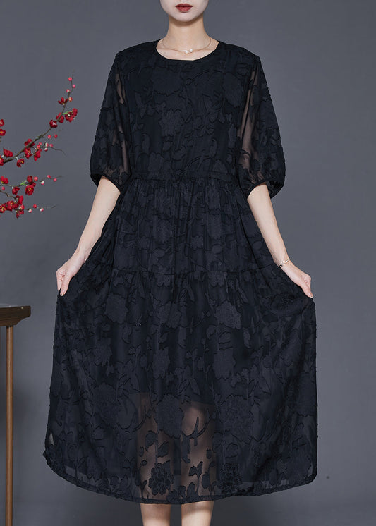 Black Jacquard Chiffon Robe Dresses Summer