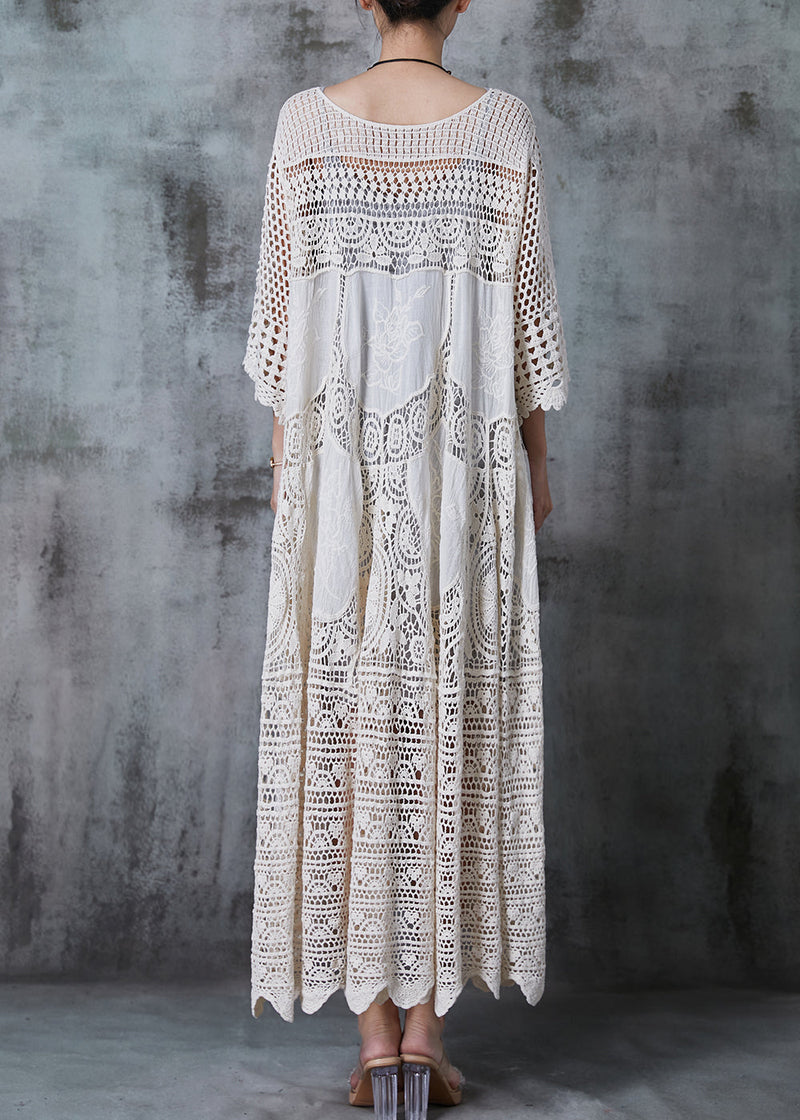 White Oversized Hollow Out Lace Long Dress Summer
