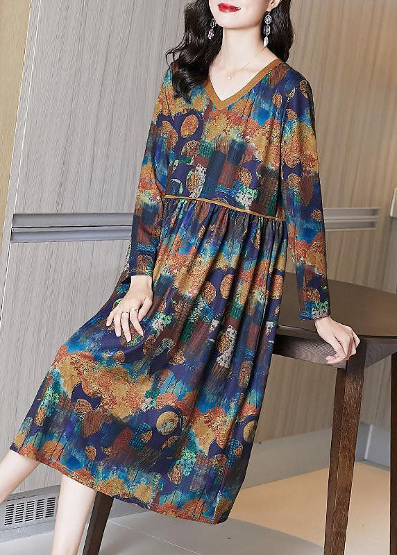 Khaki V Neck Tie Dye Cotton Maxi Dresses Spring