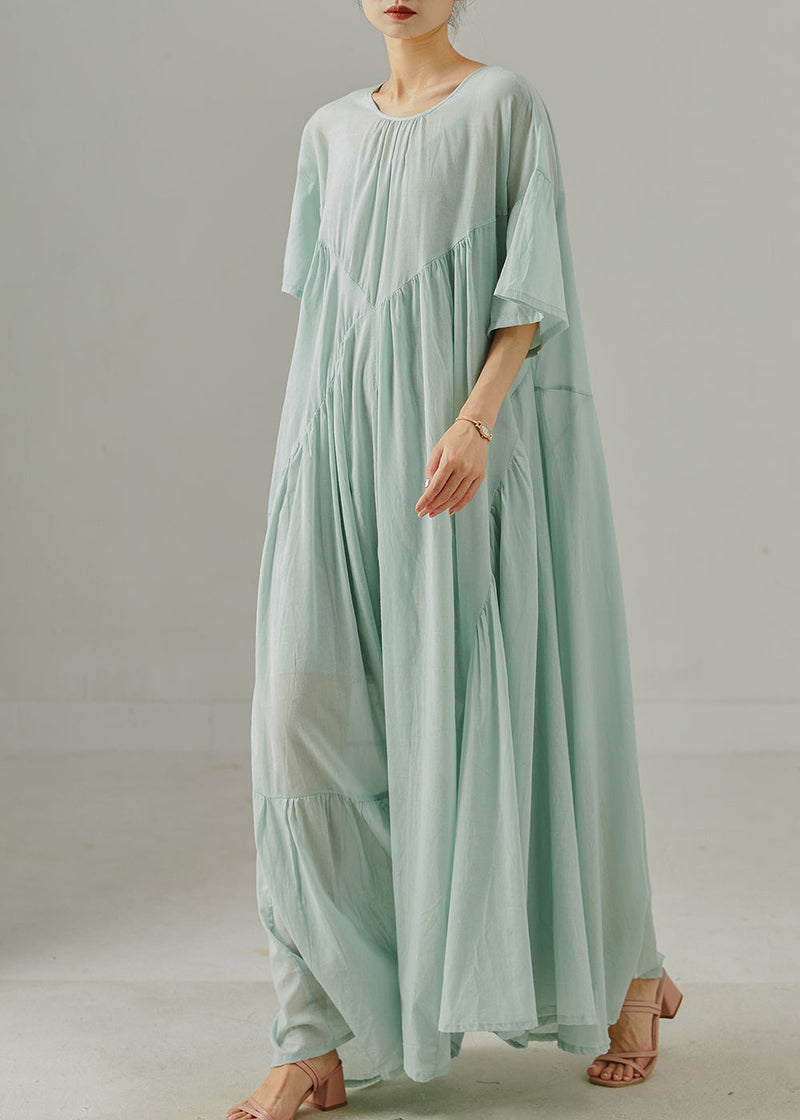 Art Light Blue Oversized Patchwork Cotton Long Dress Summer