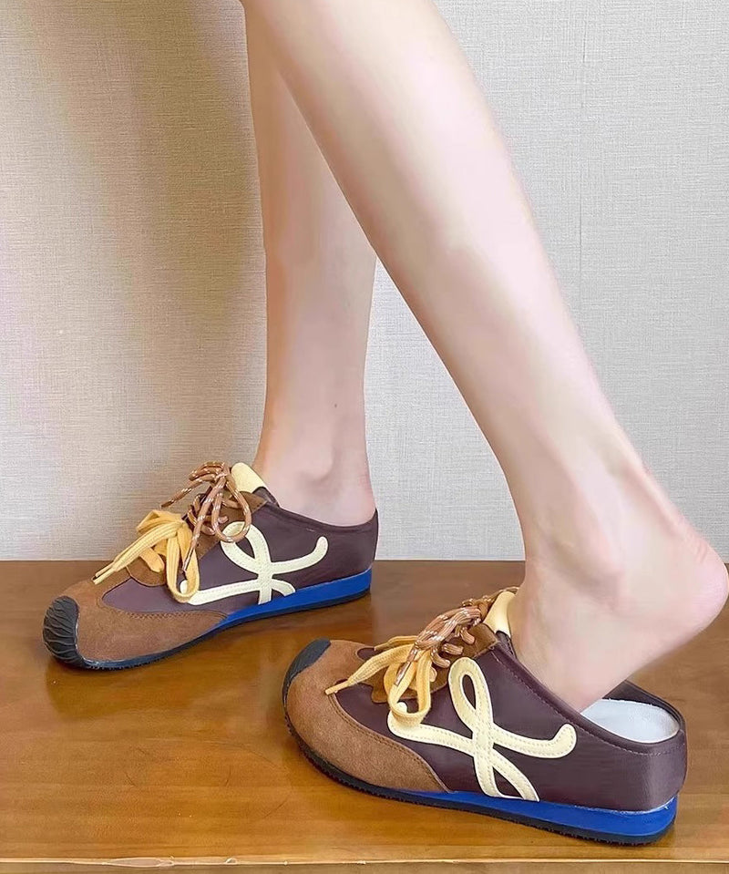 Brown Suede Splicing Slide Sandals Lace Up