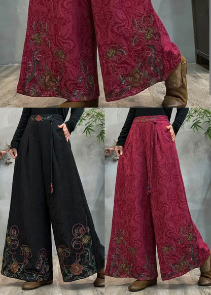 Style Mulberry Embroidered Jacquard Warm Fleece Pants Winter