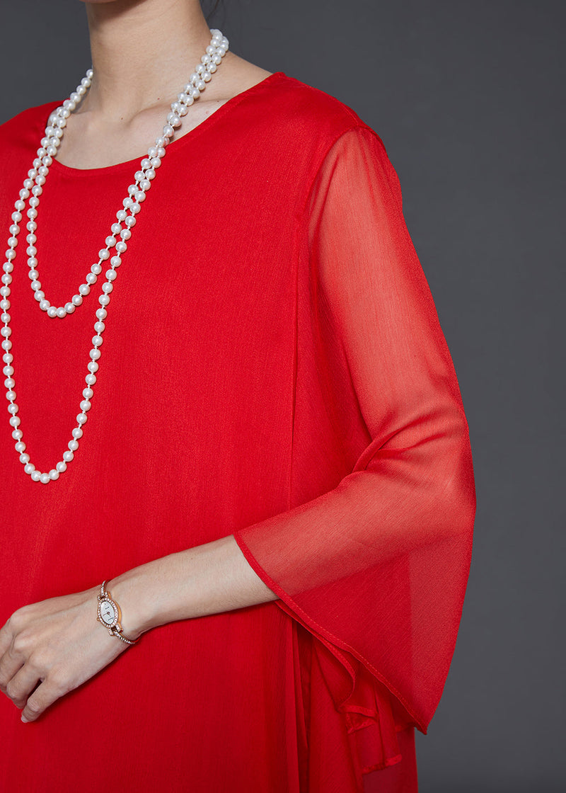 Modern Red Oversized Side Open Chiffon Beach Dresses Flare Sleeve