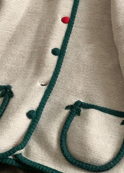 Beige Embroideried Button Patchwork Knit Coats Fall