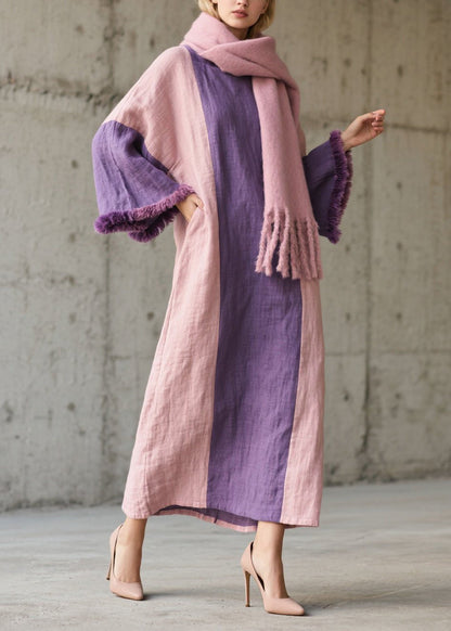 Colorblock Fuzzy Fur Patchwork Cotton Dress Fall