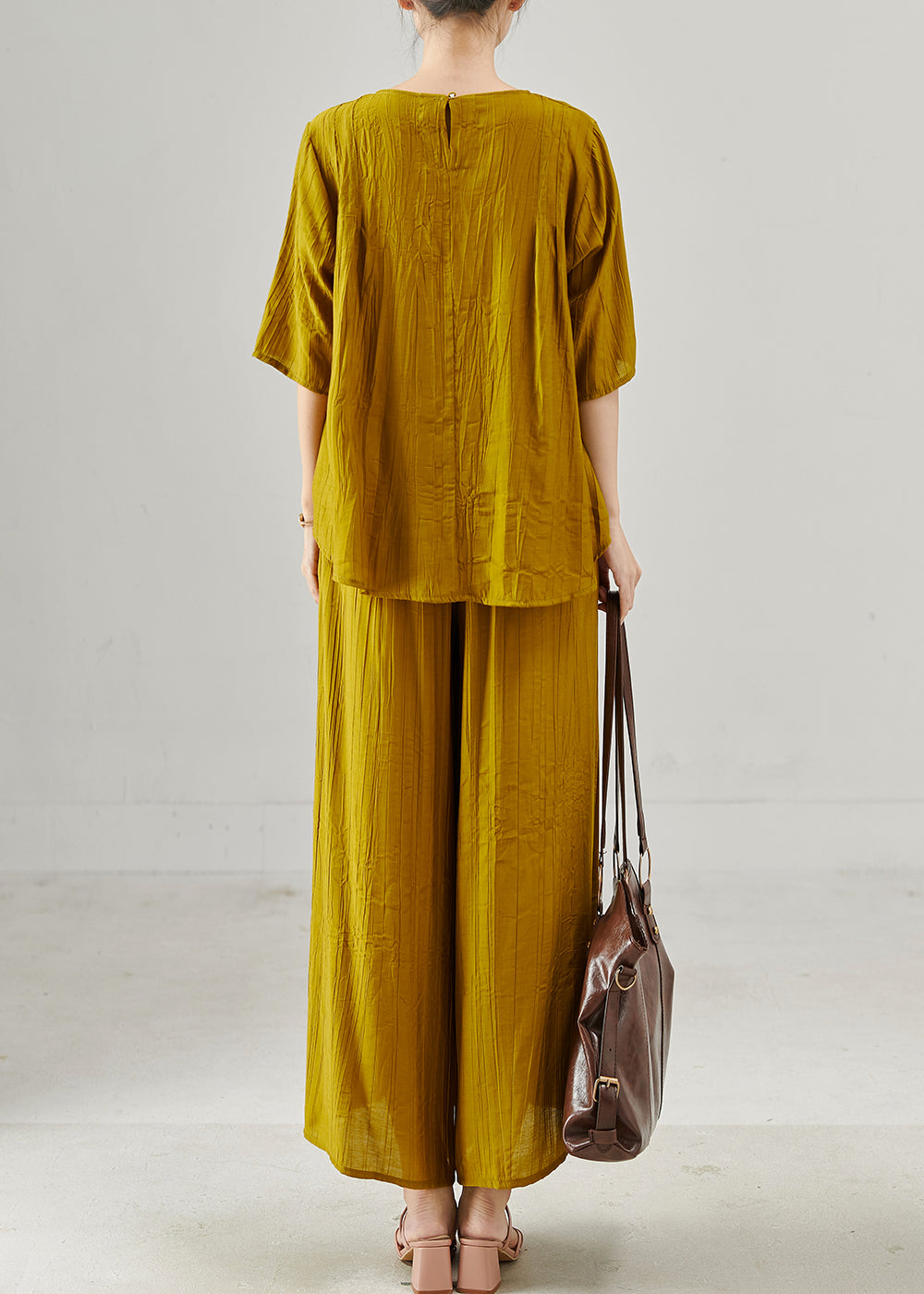 Yellow Embroidered Cotton Two Pieces Set Summer