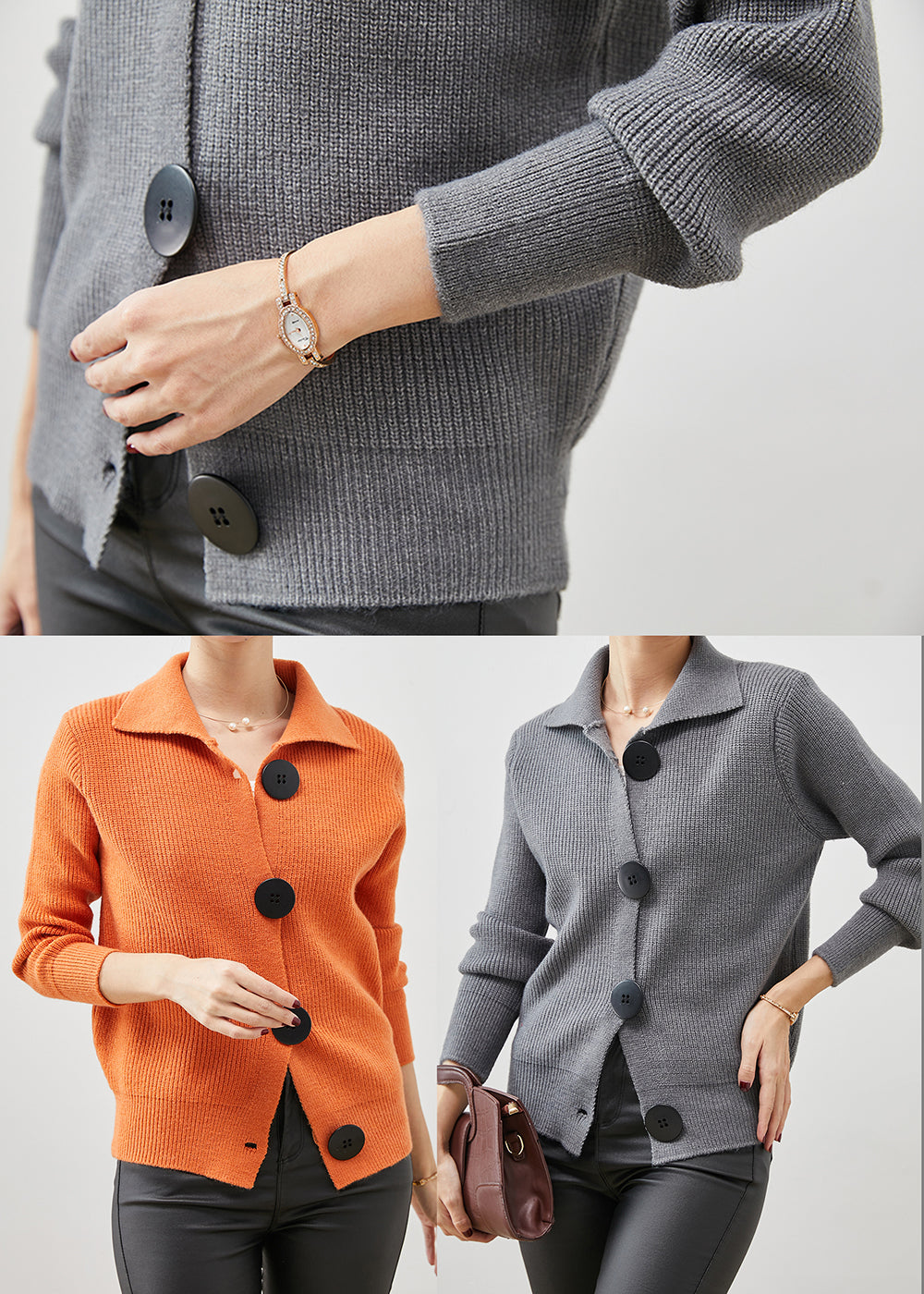 Orange Peter Pan Collar Button Down Knit Cardigans Spring
