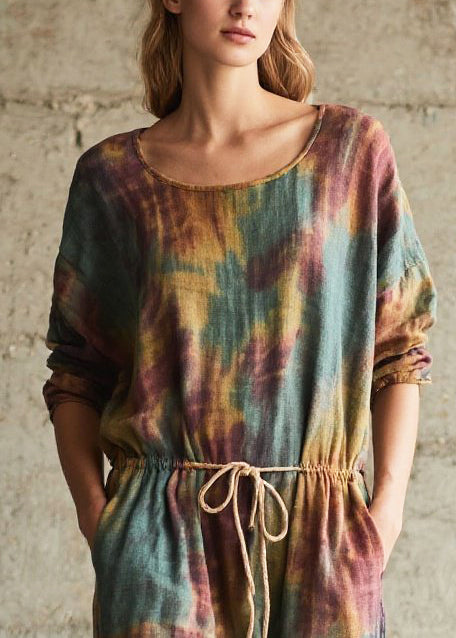 Cinched Tie Dye Cotton Holiday Dress Fall