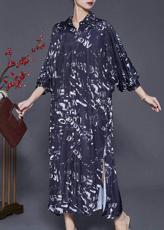 Black Print Cotton Long Dress Spring