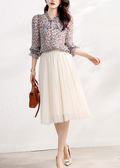Ruffled Patchwork Chiffon Shirt Tops Spring
