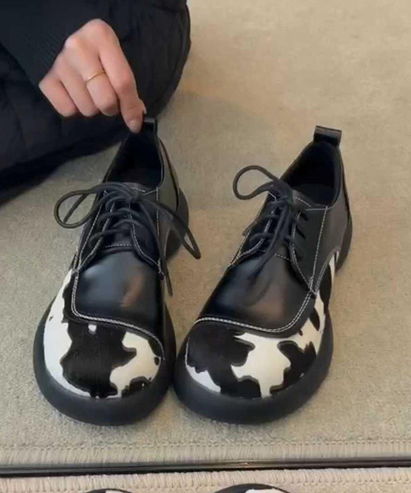 Black Lace Up Splicing Platform Loafers for