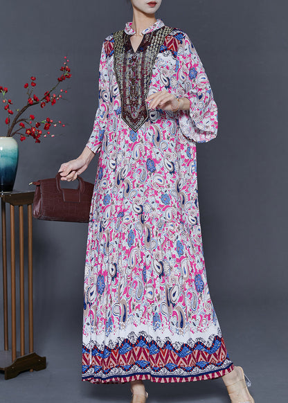 Pink Oversized Print Cotton Ankle Dress Summer