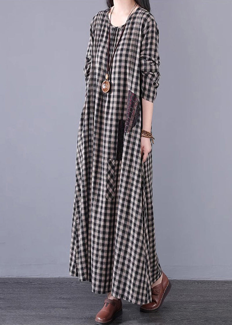 Black White Plaid a Line Long Dresses Spring