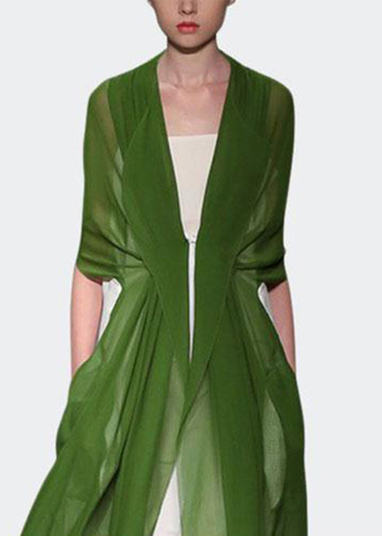 Italian Green Silk Dress Long Sleeves Summer