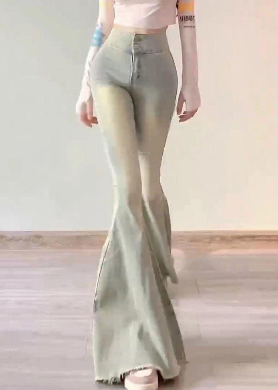 Light Blue Pockets High Waist Denim Flared Trousers Pants Summer